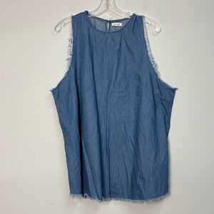 Tea & Rose Blue Chambray Sleeveless Tank Top Frayed Hem Plus Size 3X Women